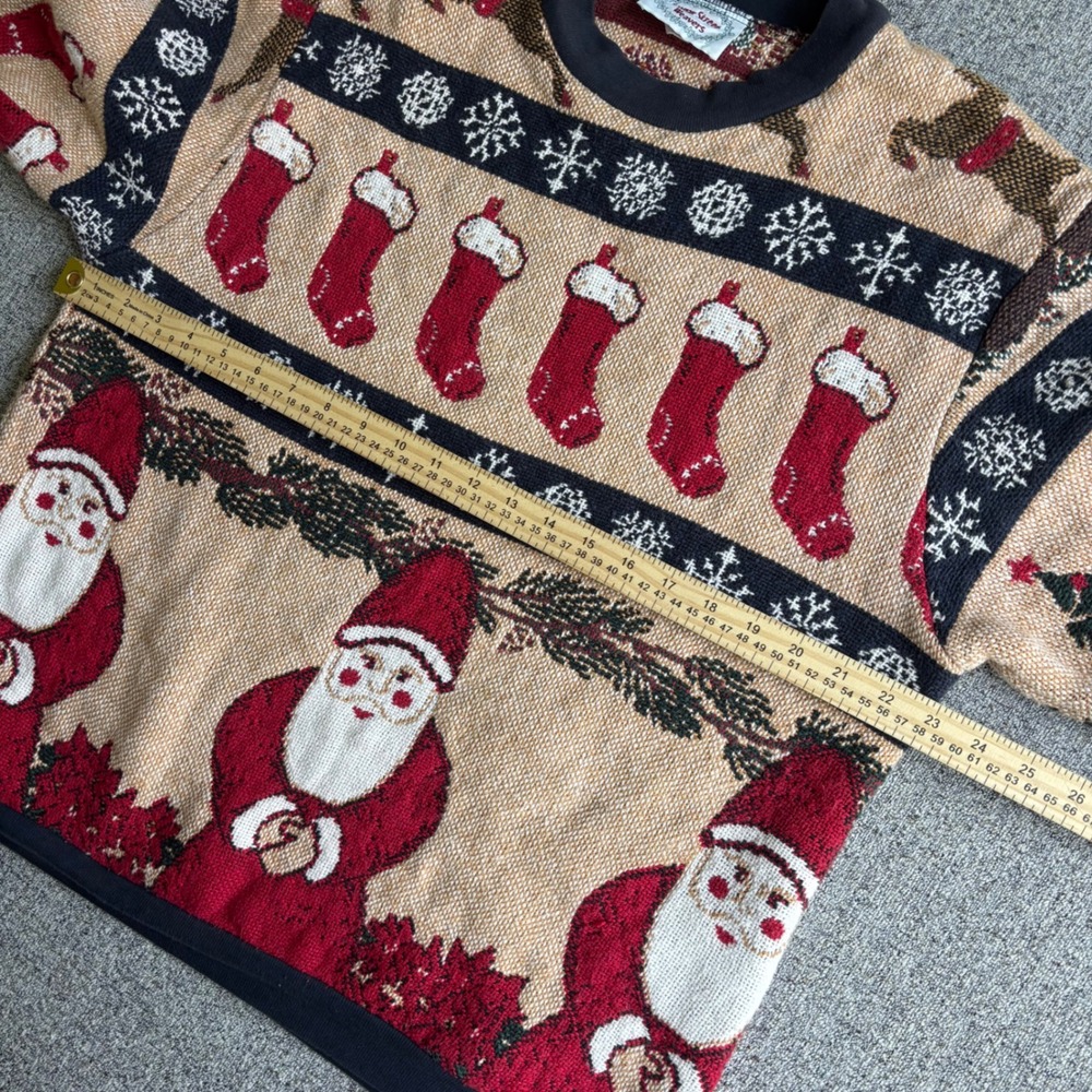 Sugar Street Weavers Sweater Unisex OS Tan Christmas Santa Reindeer Vintage USA - Picture 6 of 8
